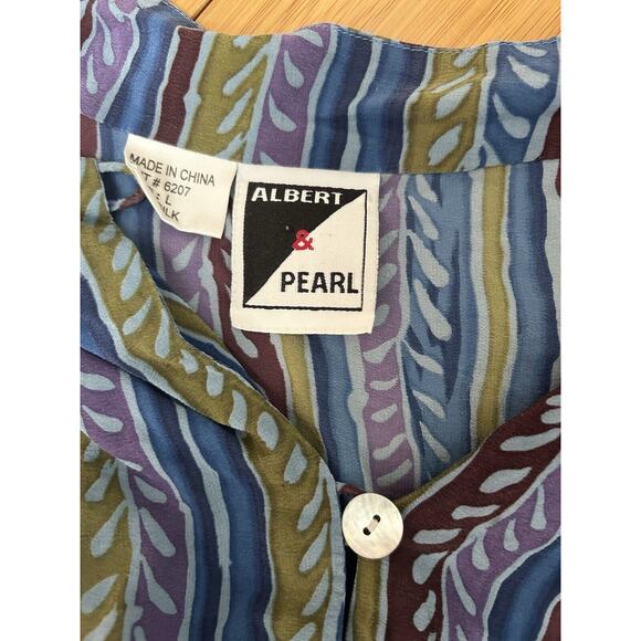 Albert and Pearl 100% Silk Boho Retro Eclectic Abstract Striped Blouse Size L - Picture 2 of 4